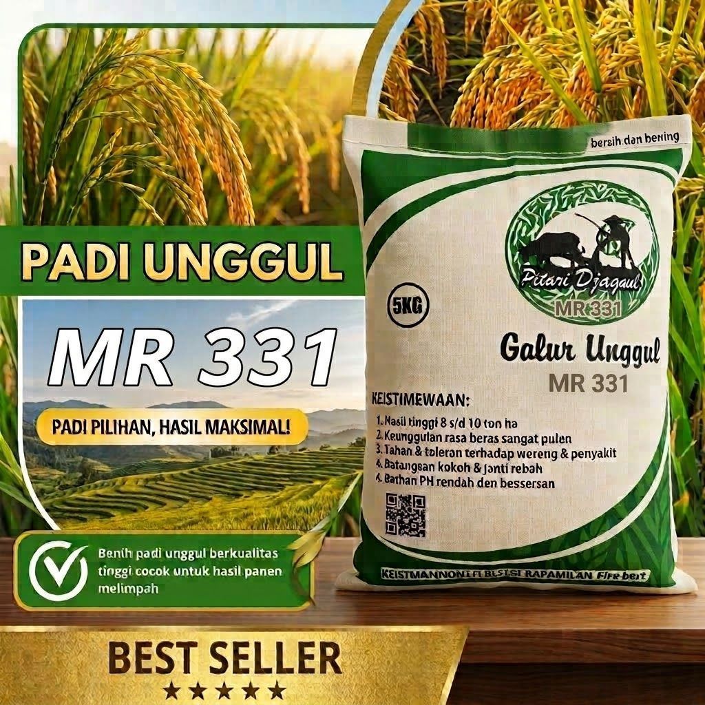 Benih padi unggul original jenis MR 331 nasi pulen 5kg