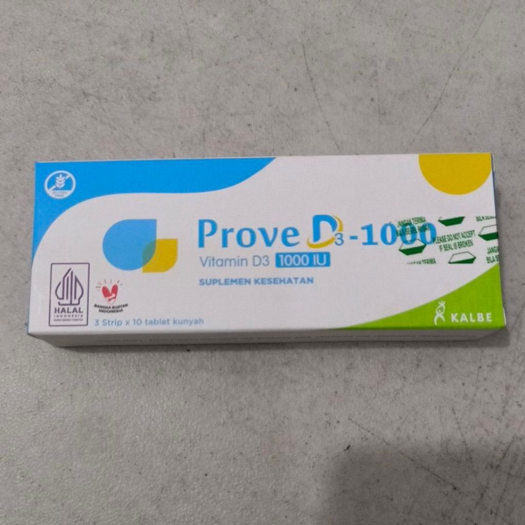 Kalbe Prove D3-1000 Vitamin D3 1000 IU Suplemen Kesehatan Halal 3 Strip x 10 Tablet Kunyah