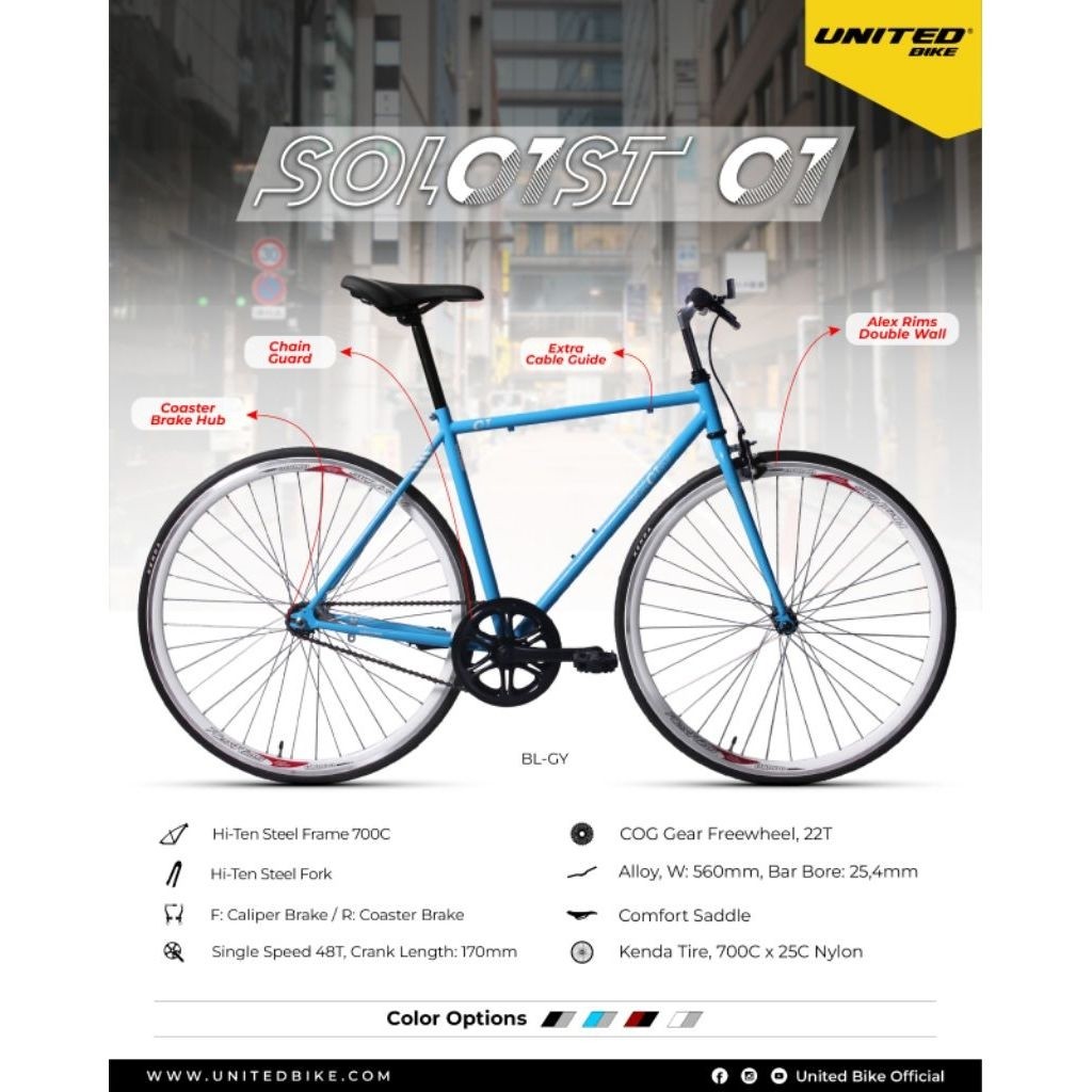 Sepeda Fixie UNITED SOLOIST 01 700C Balap Torpedo