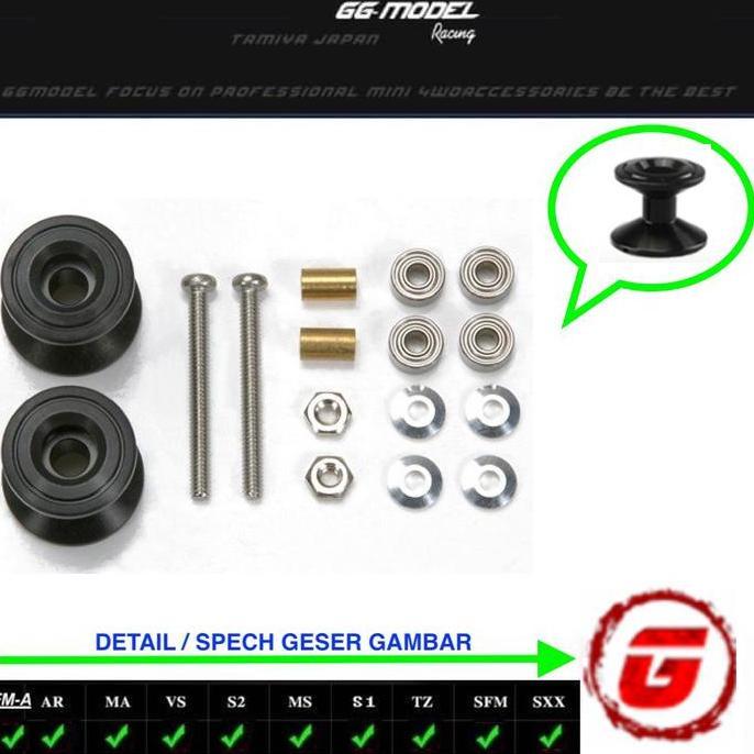 Kit- Rep Tamiya 95231 Double Aluminum Rollers 13-12Mm Black