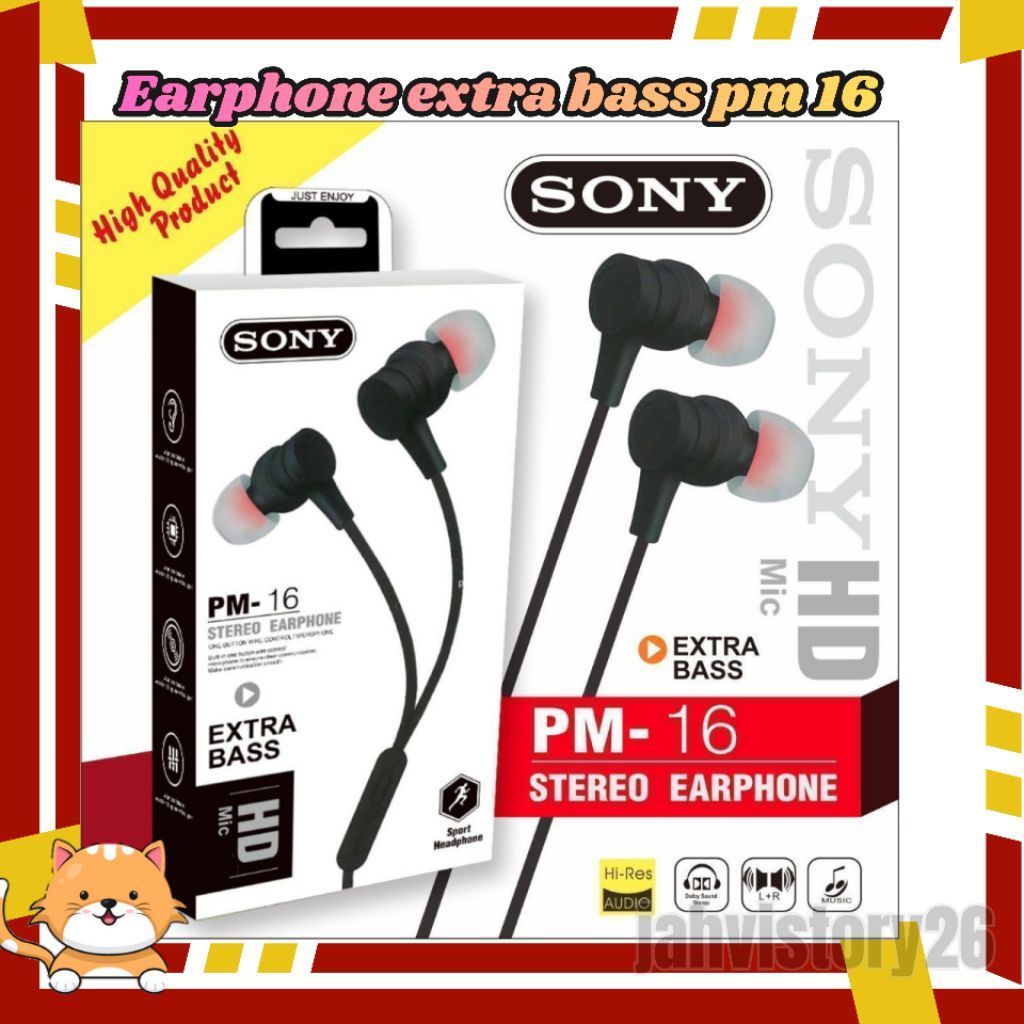 HANDSFREE HEADSET EARPHONE SONY PM 16 EXTRA BASS SUARA BAGUS