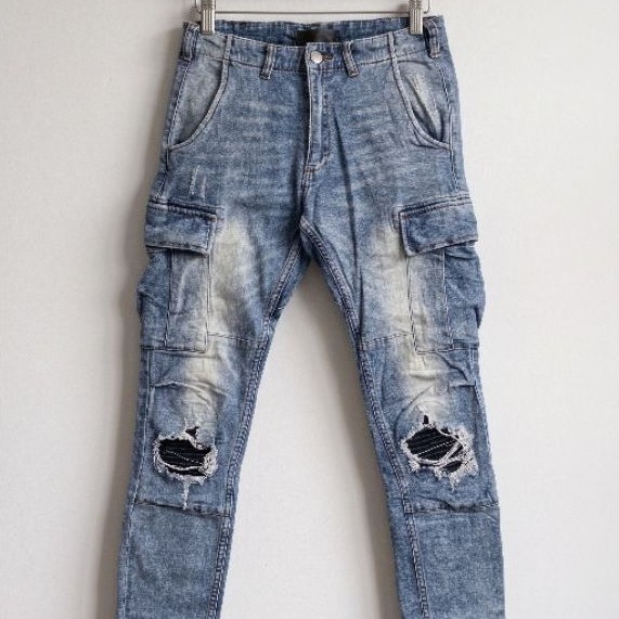 Amiri MX1 Ripped Jeans Cargo Pants Size 30 - Celana Denim Sobek Biker Pria Second Original Brand (Ce