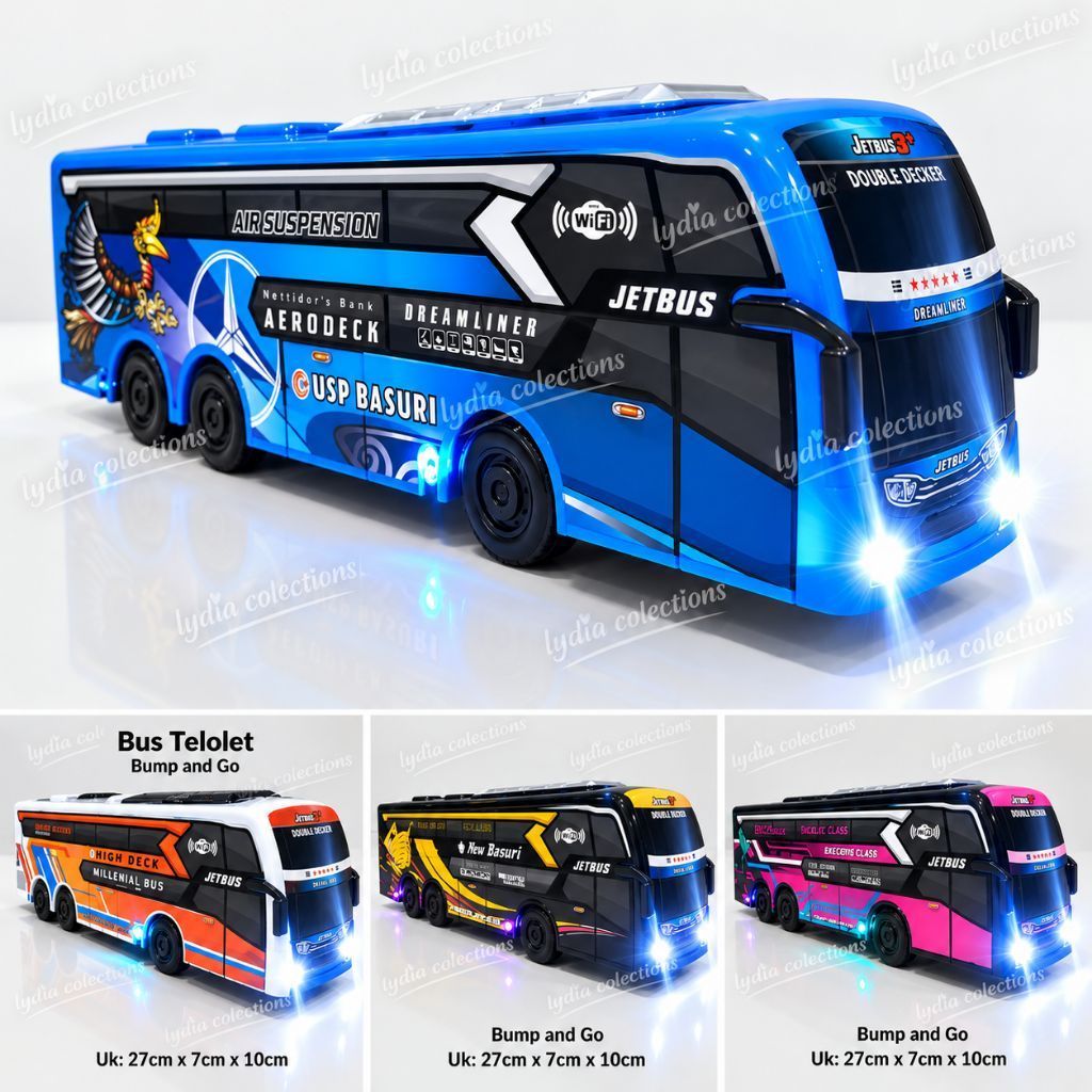 Mainan Jet Bus Basuri Telolet Bump and Go Lampu Suara