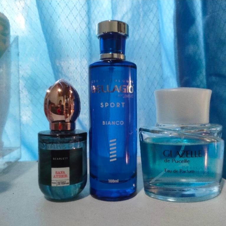 preloved parfum Scarlett safa ather, bellagio bianco glazelle de pucelle edp