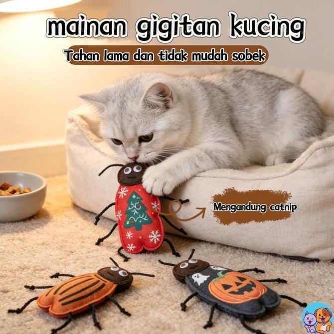 MAINAN KUCING BENTUK KECOA BERISI CATNIP MAINAN GIGITAN KUNYAH ANTI STRES UNTUK KUCING