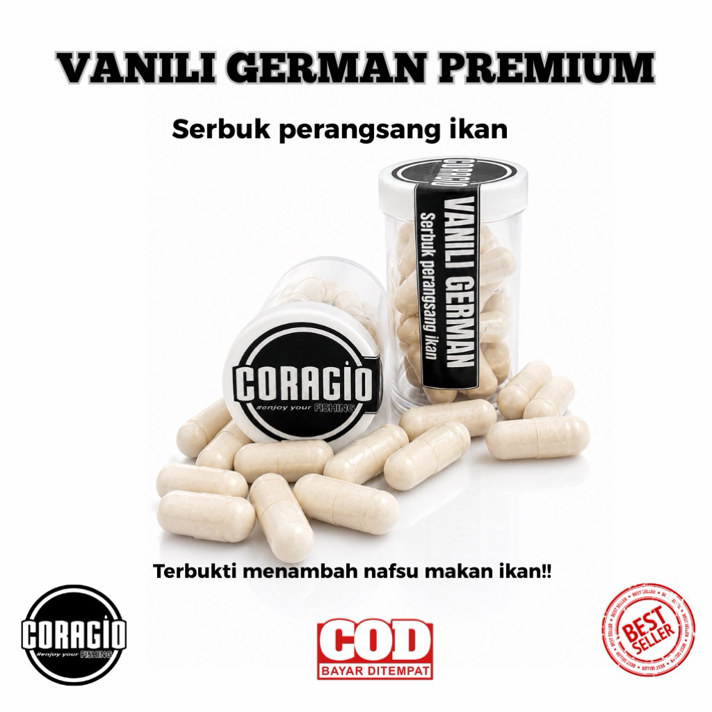 VANILI GERMAN / JERMAN PREMIUM CORAGIO. Serbuk perangsang dan penambah nafsu makan ikan mas lele nil