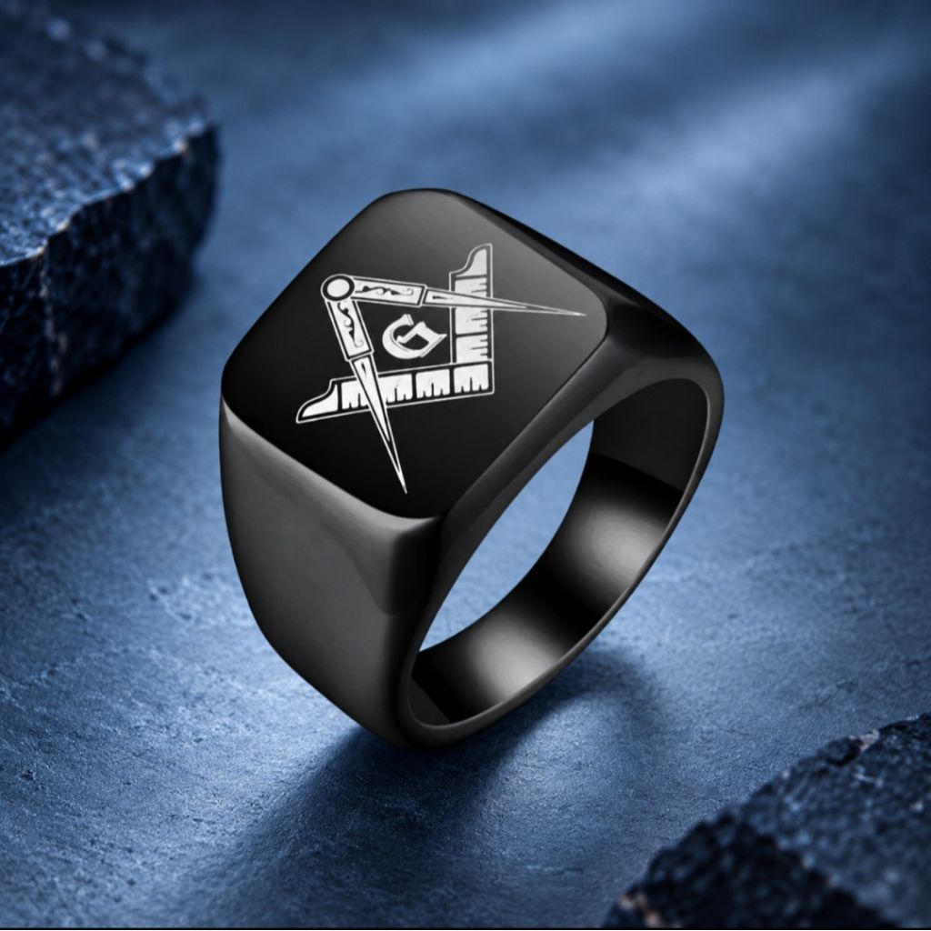 Cincin Pria Hitam Signet Geometric Unik | Cincin Cowok Keren Elegan
