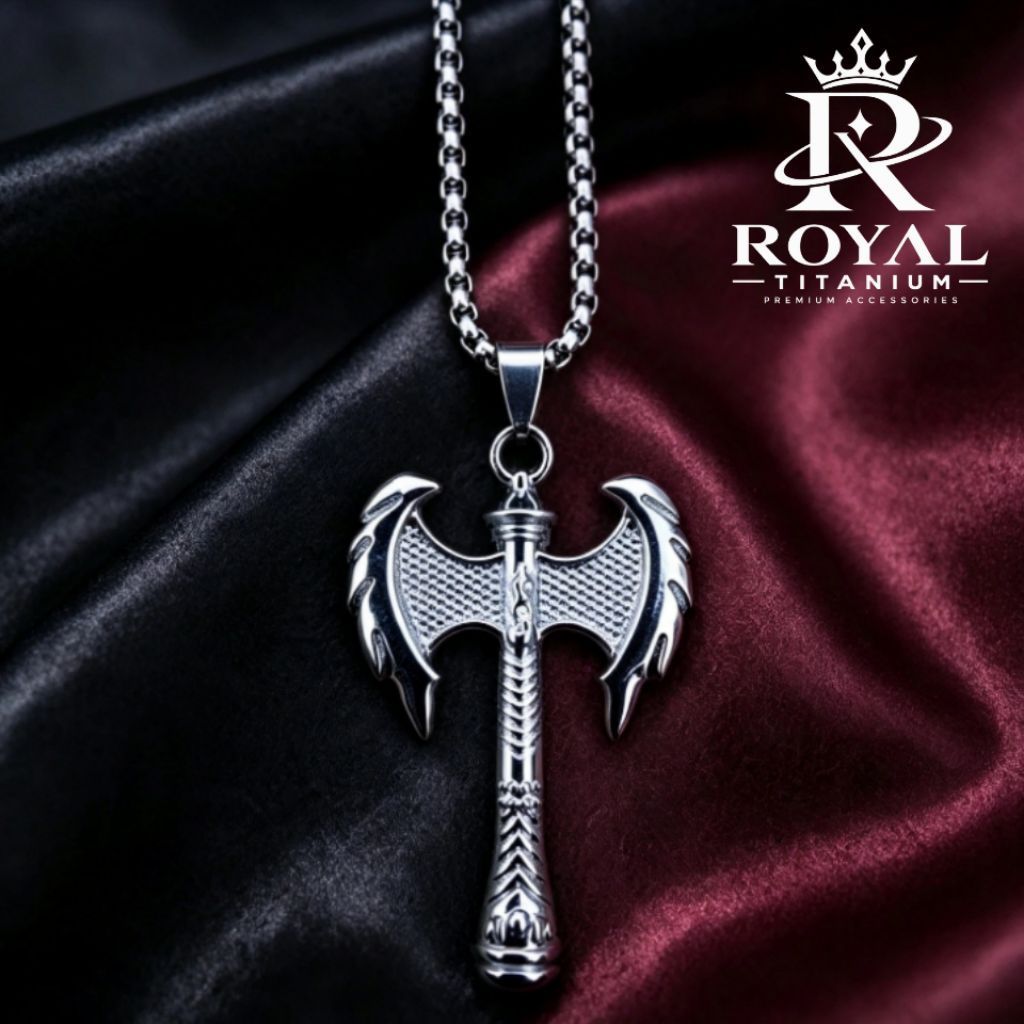 Kalung Kapak Viking Pria Perak Asli Model Keren Tahan Luntur Aksesoris Fashion