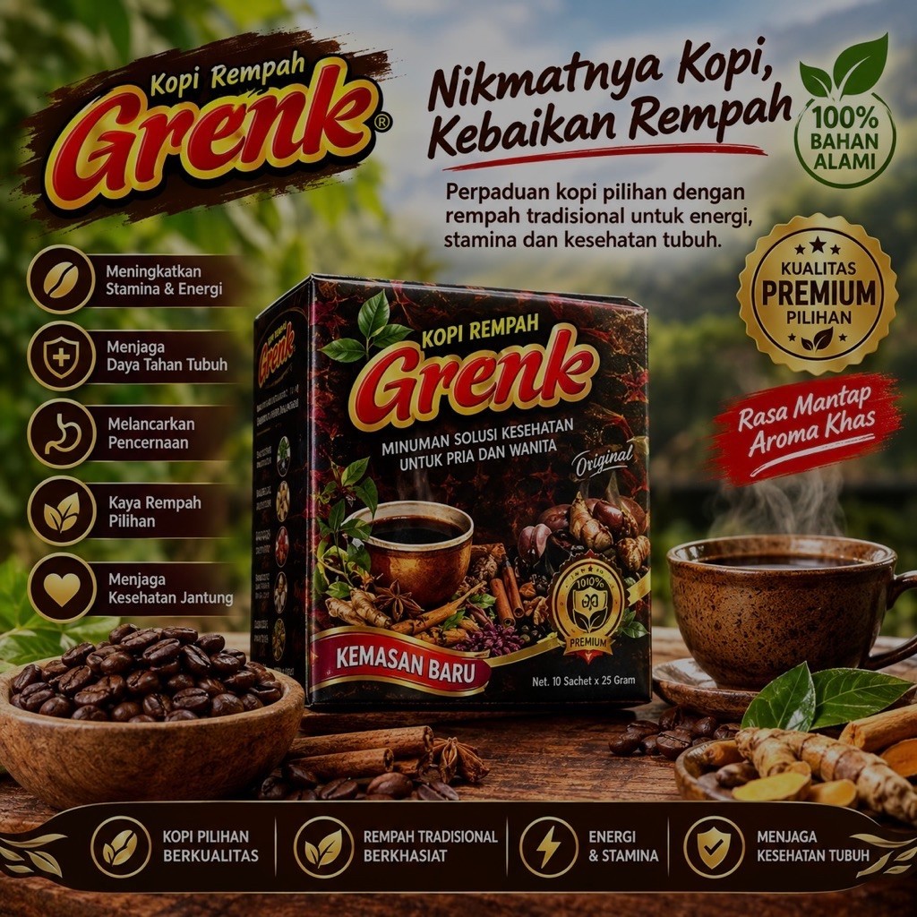 Kopi Rempah Grenk Original 10 Sachet x 25 Gram Minuman Solusi Kesehatan untuk Pria dan Wanita