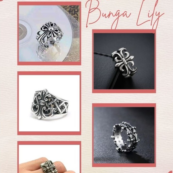 Cincin Bunga Lily / Cincin Gothic Pria Wanita Floral Ornamental Vintage Fashion Ring Unik Aesthetic 