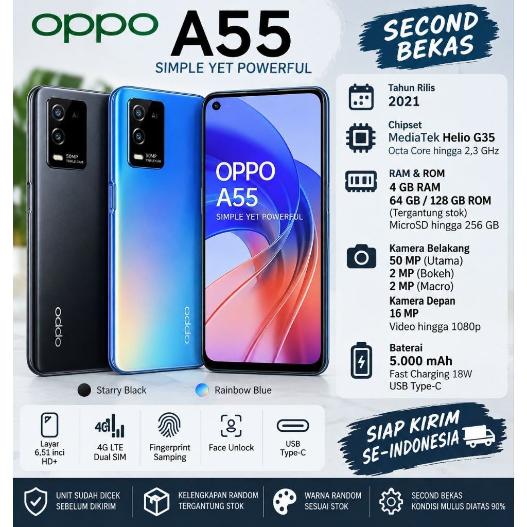 Oppo a55. (4+4/64gb) SECOND NOMINAL GARANSI FUNGSI