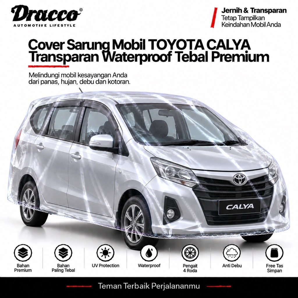 Cover Sarung Mobil CALYA SIGRA Transparan Tebal Premium-Anti Air UV Waterproof Anti Gores Free Tas