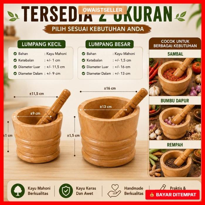 LUMPANG KAYU MAHONI 1 SET 3 UKURAN MODEL UKIR + ALU | ALAT GEPREK AYAM KREMES