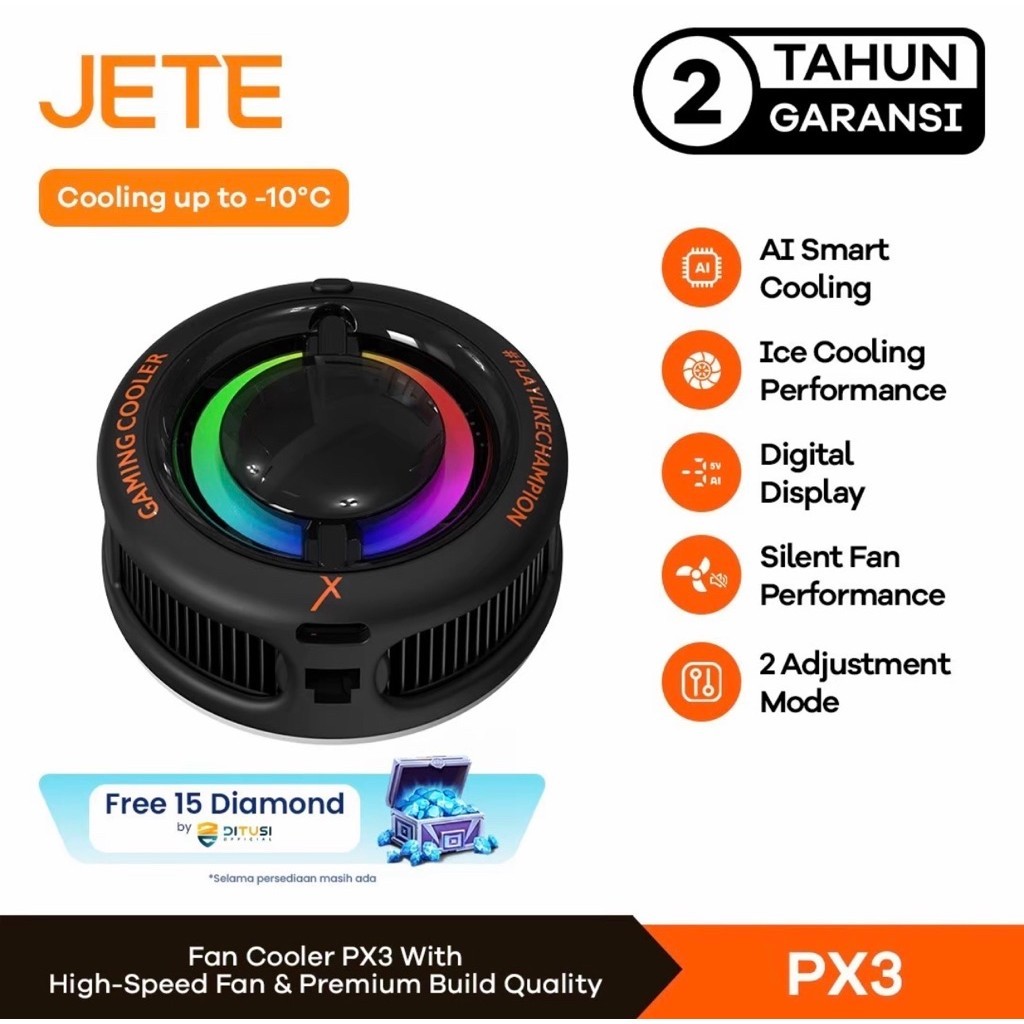 Pendingin HP JETE PX3 Fan Cooler Magnetic Klip Digital Display