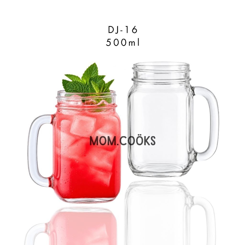 M160 GELAS JAR KACA 500ml GELAS CAFE BELING GELAS GAGANG MUG JAR TOPLES KACA SEGI GELAS SOUVENIR DJ-