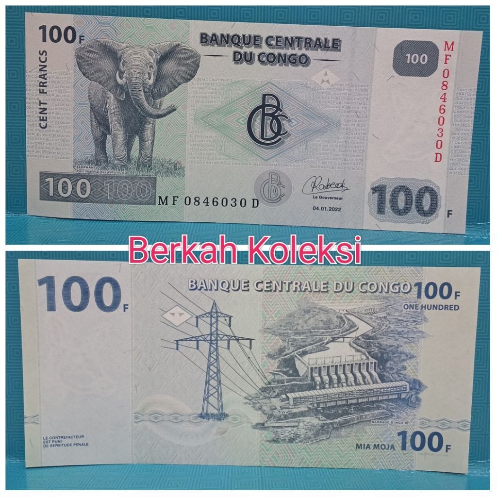 Uang Kuno Congo 100 Francs UNC Langka