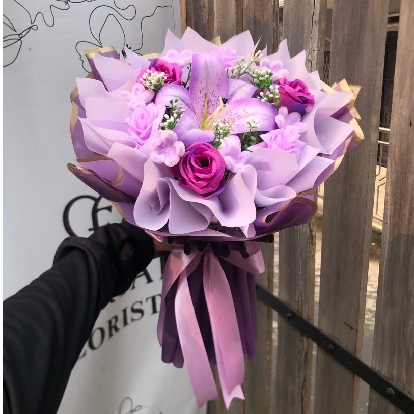 Purple Lily Artificial Flower Bouquet