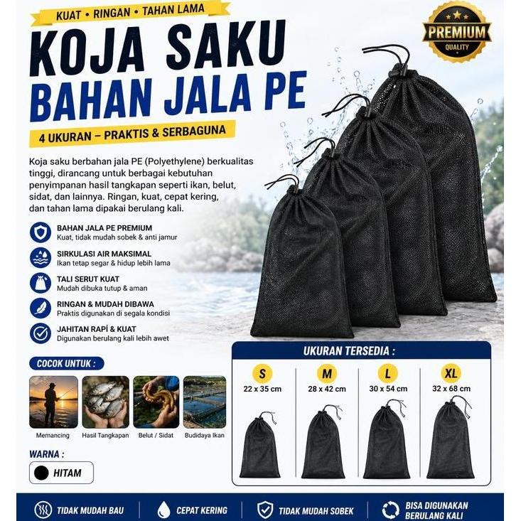 Koja belut - Koja ikan - Koja saku - Koja tali serut - Wadah hasil mancing ikan - Koja Kain halus PE