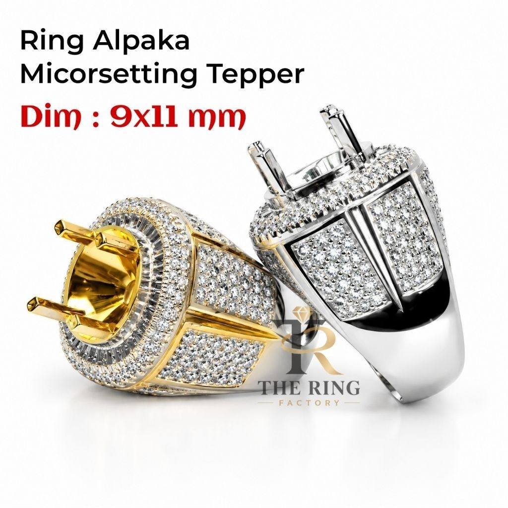 Ring Alpaka Super 9x11 mm Microsetting Zirkon/Diamond Tumpuk Emban Microsetting Perak