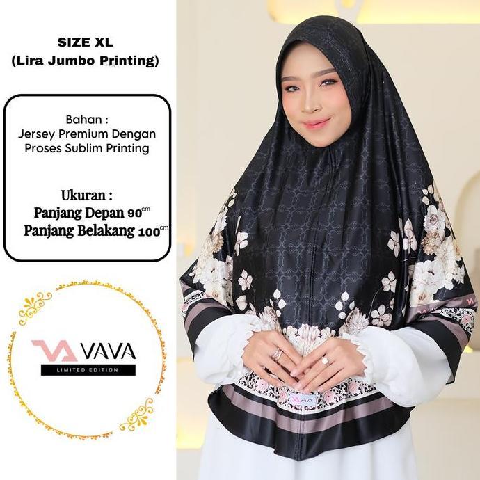 Mouu- Vava Hijab - Jilbab Instan Bergo Xl Jumbo Pad Motif Printing Jersey Lira - Mahkota Muslim Keru
