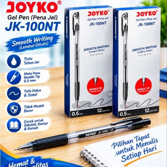 Pulpen Gel Pen Joyko JK-100NT ( 12 Pcs ) [ Original ] / Pulpen Joyko Jel 1 Kotak Ujung Lancip