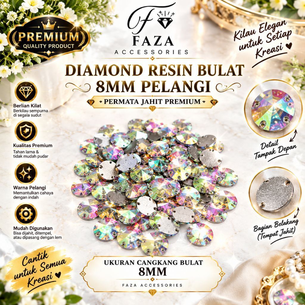 [100 Pcs] Diamond Resin Bulat 8MM Ab/Pelangi / Payet Resin / Mute Resin / Diamond Bulat / Payet Bula