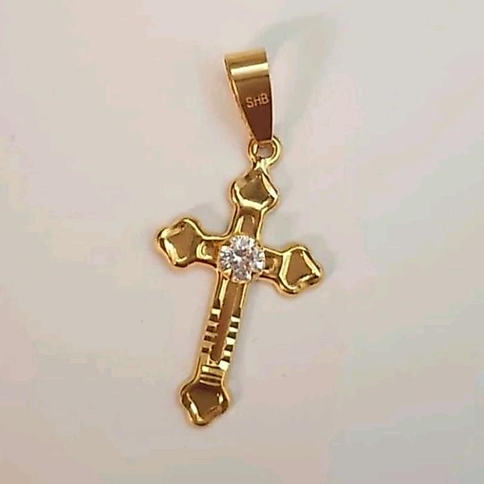 Liontin Salib Permata Liontin Salib Polos Koleksi Josean Elegant Emas Asli