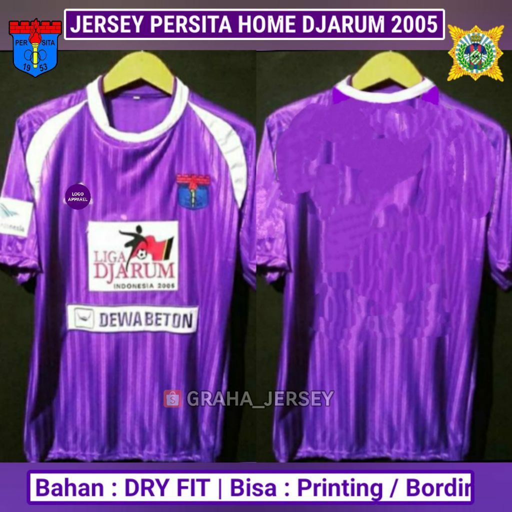 Jersey PERSITA Tangerang Home 2005 Liga JARUM Ungu PRINTING atau BORDIR Remake RETRO Lokal