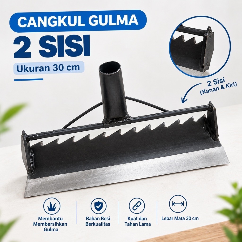 Cangkul Gulma 2 Sisi Gerigi | Alat Pembersih Rumput Praktis | Penyiang Rumput Kebun Manual Tajam