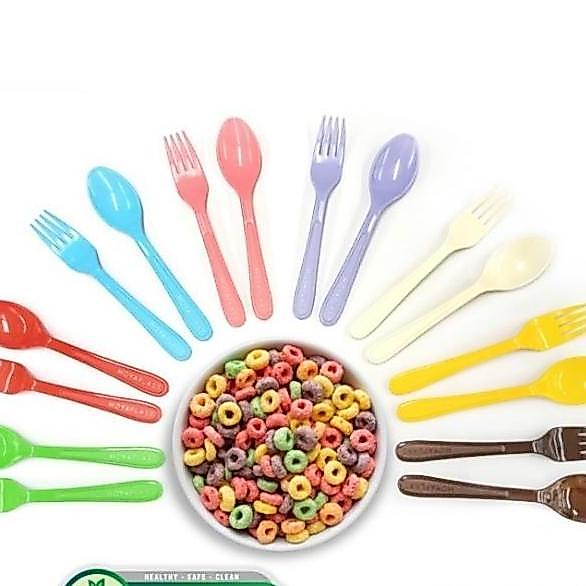 paling diminati] Sendok Garpu Plastik Set Murah Awet Tebal Tahan Panas Microwave Warna Warni Putih C