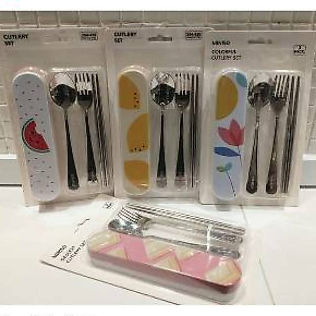 Cutlery set / set sendok garpu sumpit motif buah miniso