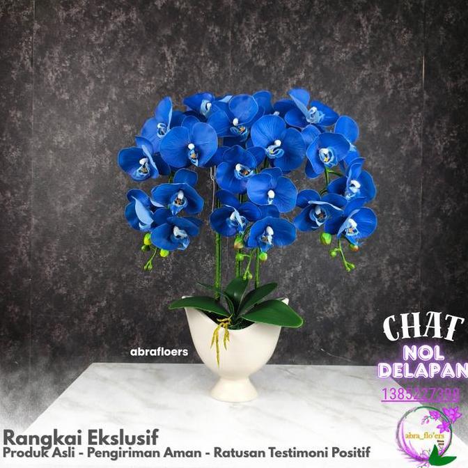 Abra Flo'ers - Artificial Plant - Rangkaian Bunga Anggrek Latex Premium - Pot Keramik - 3 Tangkai - 