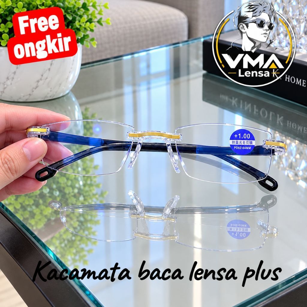 Kacamata Baca Plus - Lensa Plastik, Warna Hitam, Desain Oval