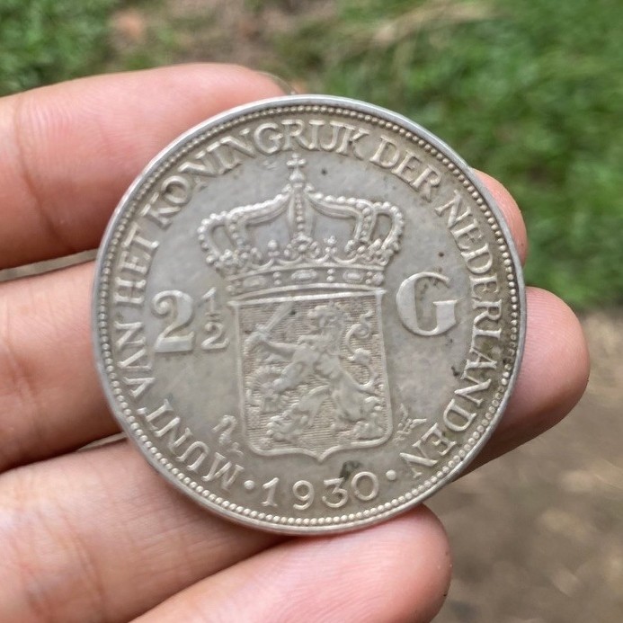 Koin Perak 2,5 Gulden Wilhelmina 1930 Original