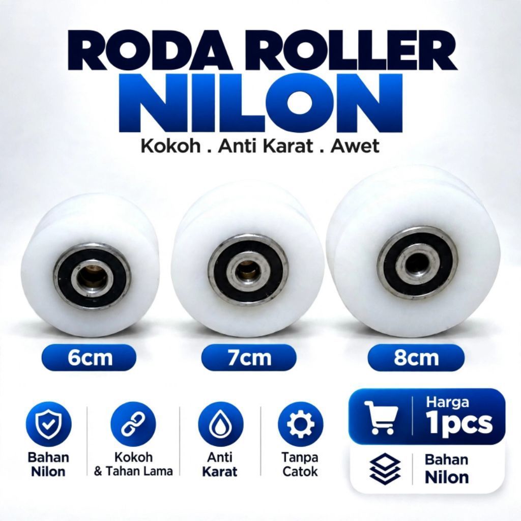Roda Nilon Tanpa Catok/Tanpa Casing, Roda pagar Nilon Tanpa Rumah