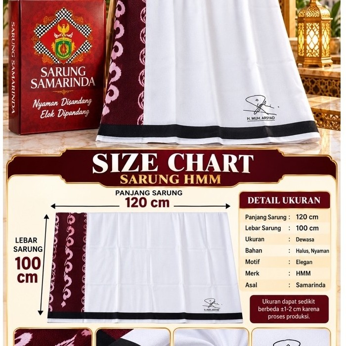 Sarung samarinda HMM putih     Sarung HMM Super Samarinda Putih | Sarung Dewasa Pria | Motif Elegan 