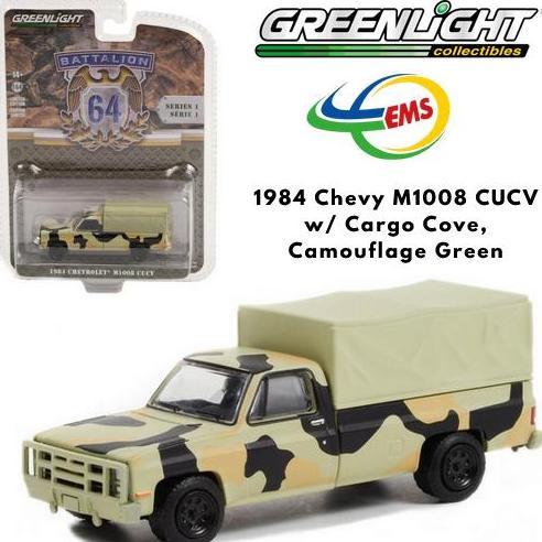 61010-E - Greenlight 1/64 1984 Chevy M1008 CUCV w/ Cargo Cove, Camouflage Green