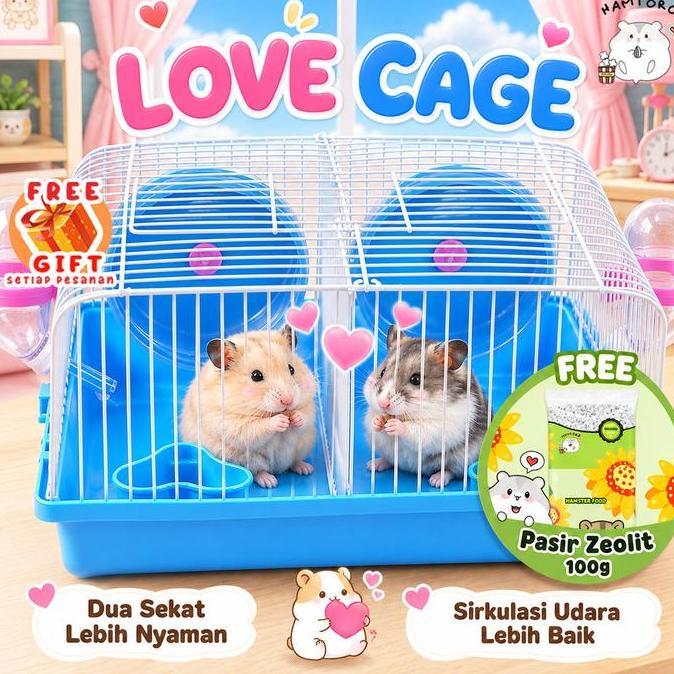 cukolamano13 - hamtoro love cage kandang double untuk hamster kawin