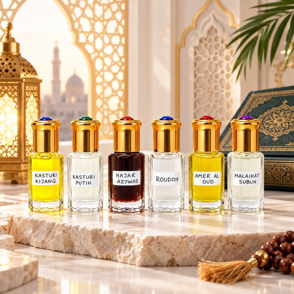 Minyak Wangi Non Alkohol Aroma Arab Kasturi Kijang Kasturi Putih Hajar Aswad Roudoh Amer Al Oud Mala