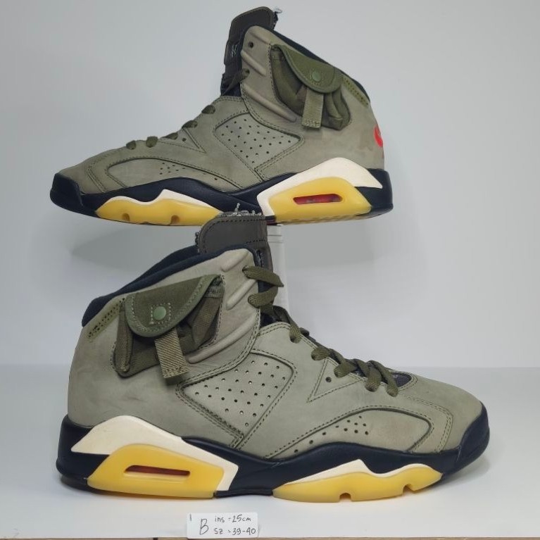AIR JORDAN 6 Retro Cactus Jack Travis Scott Sepatu Kulit Army Green Ukuran 40 9/10