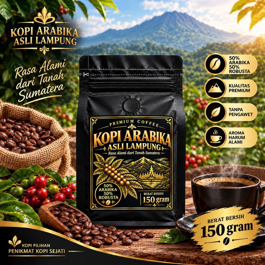 Kopi Arabika Asli Lampung 50% Arabika 50% Robusta 150 gram Rasa Alami dari Tanah Sumatera