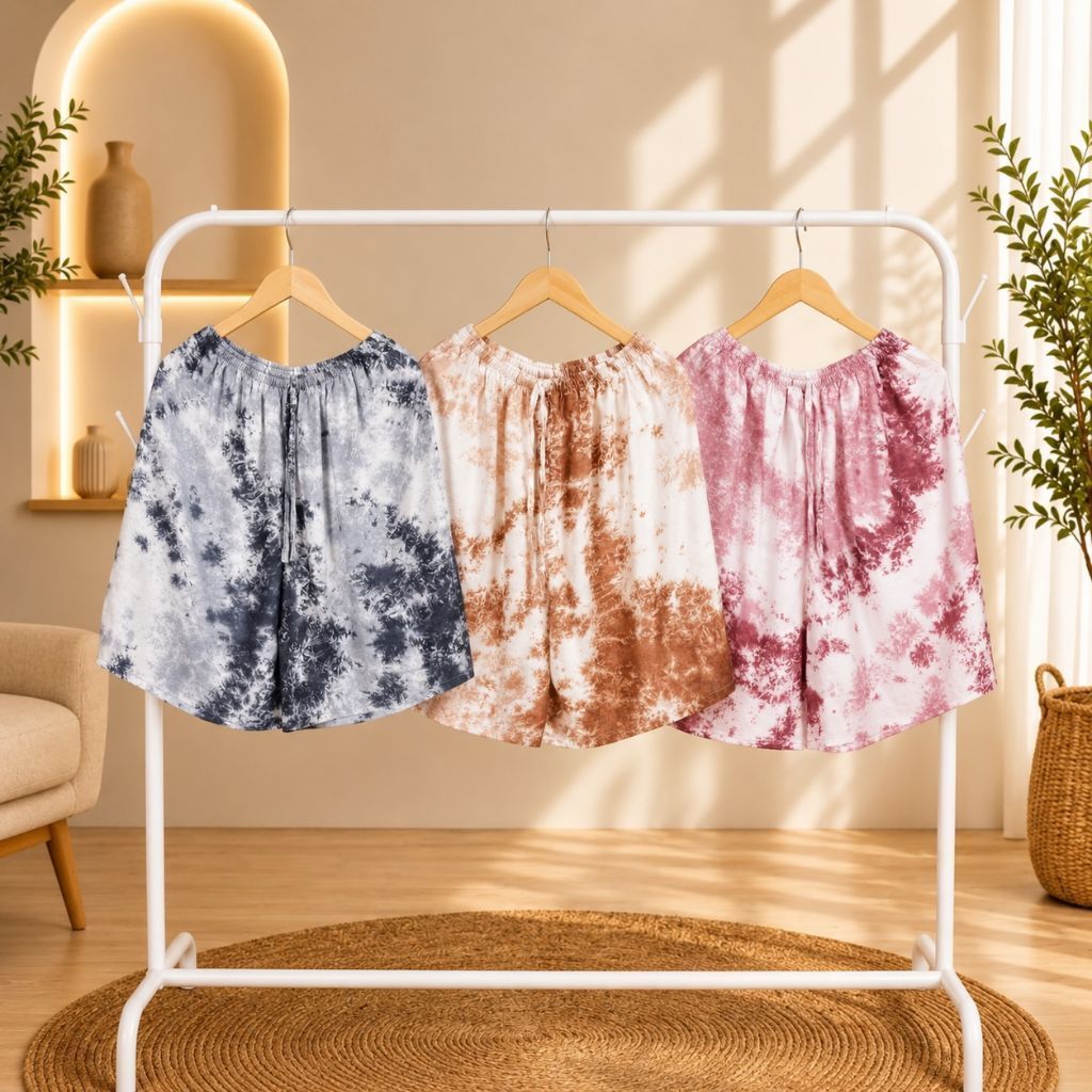 Celana Pendek  Super Jumbo Selutut  Motif Tie Dye Bahan Rayon