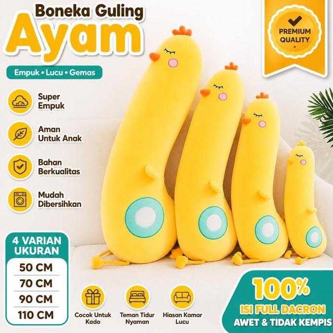 RumahBantal - Bantal Boneka Guling Ayam Bobo Tinggi 70cm & 50cm Berlabel SNI Mainan Anak Dewasa Supe