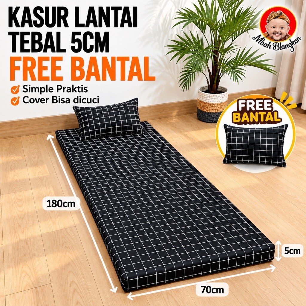 PROMO KASUR LANTAI FREE BANTAL UK.70X180CM TEBAL 5CM | KASUR ANTI SELIP