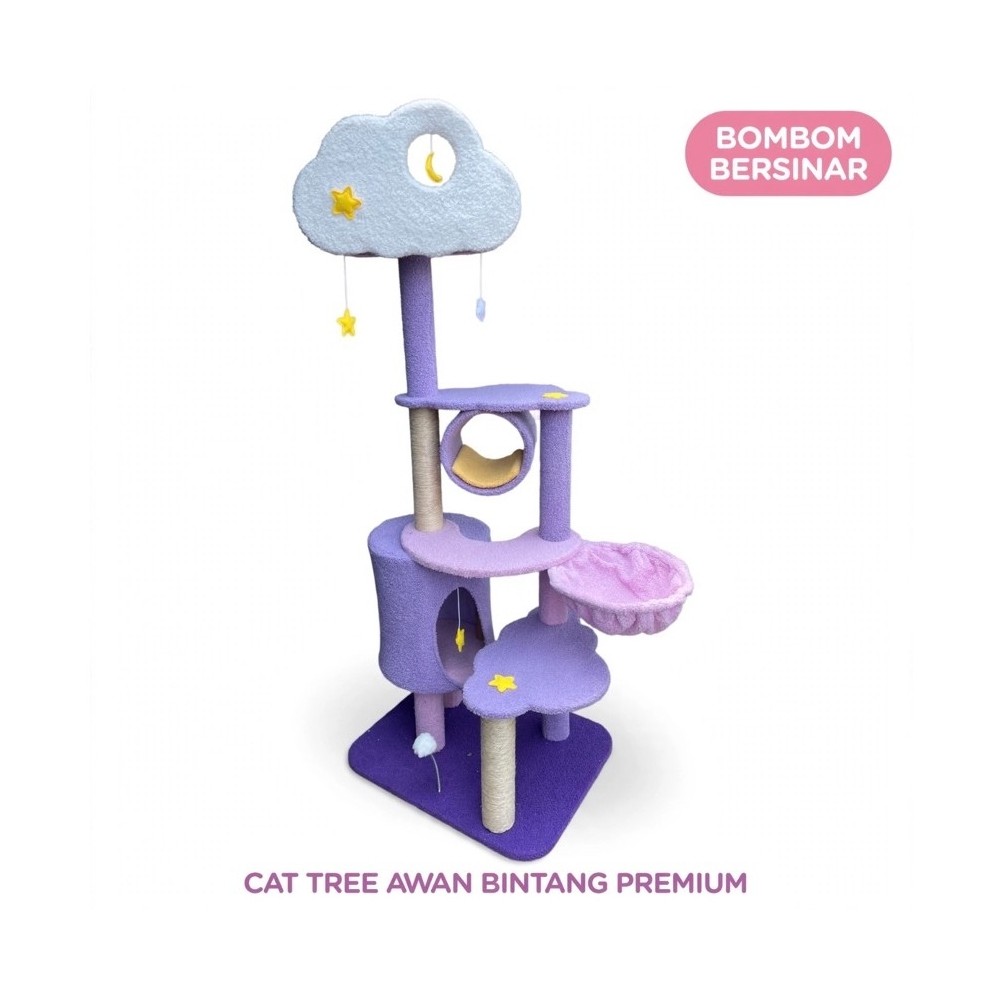 Cat Tree Awan Bintang Premium Ungu - Rumah Kucing Pohon Kucing Garukan Cakar Kucing Besar