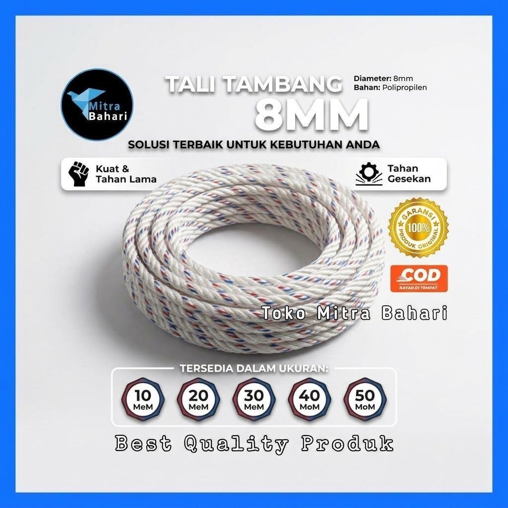 TALI TAMBANG 8MM 50 METER | TALI TAMBANG MOBIL KUAT DAN SERBAGUNA | TALI PENGIKAT TERPAL | TAMBANG K