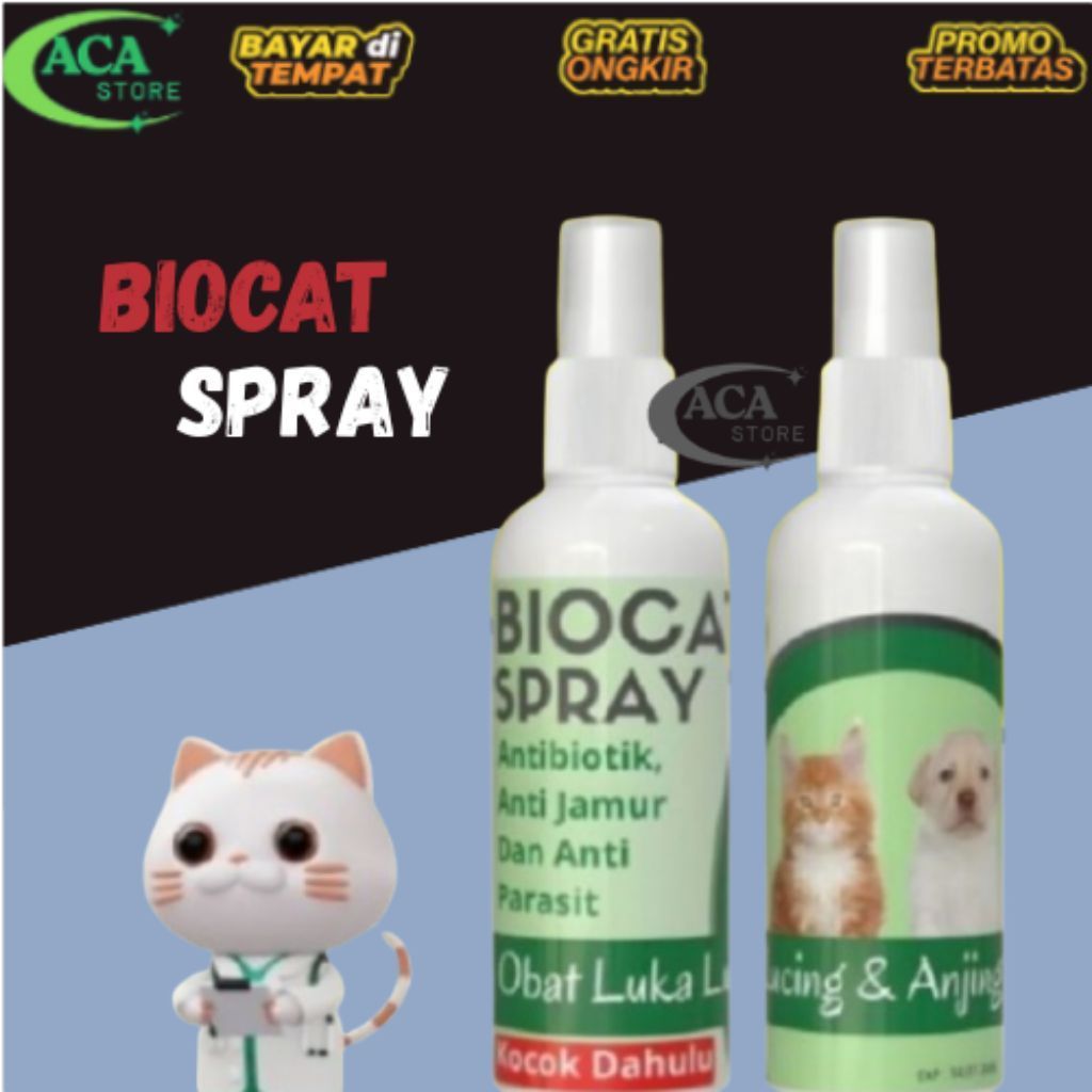 Spray Antibiotik Hewan Mengobati Luka pada Hewan Obat luka luar Biocats 30ml ACA STORE