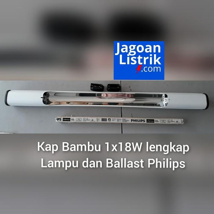 Set Kap Lampu TL Housing Bambu 1x18W Lengkap dengan Lampu TLD Philips