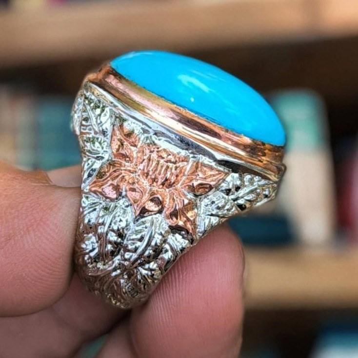 Natural batu pirus persia polos ring kunsar