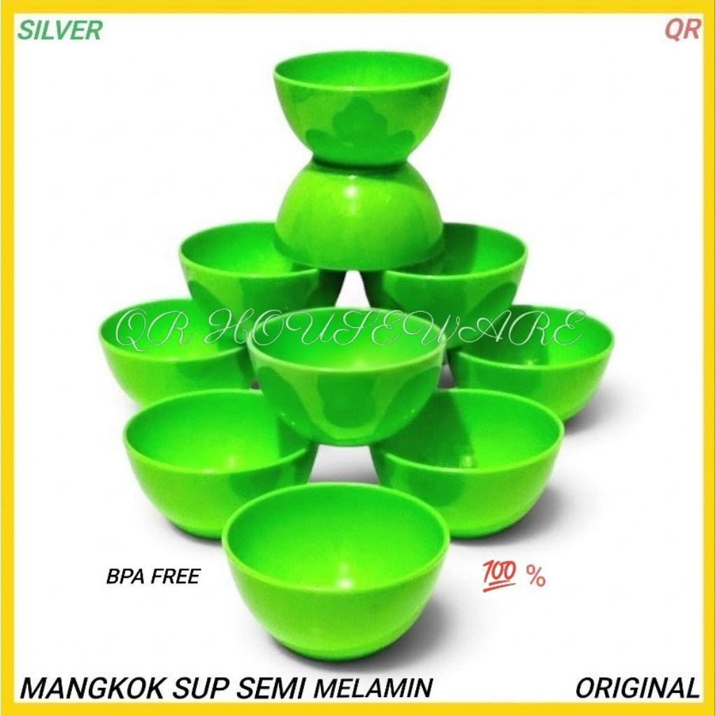 Mangkok Sup Silver Ori Tebal - Plastik Campuran Melamin 1 Lusin